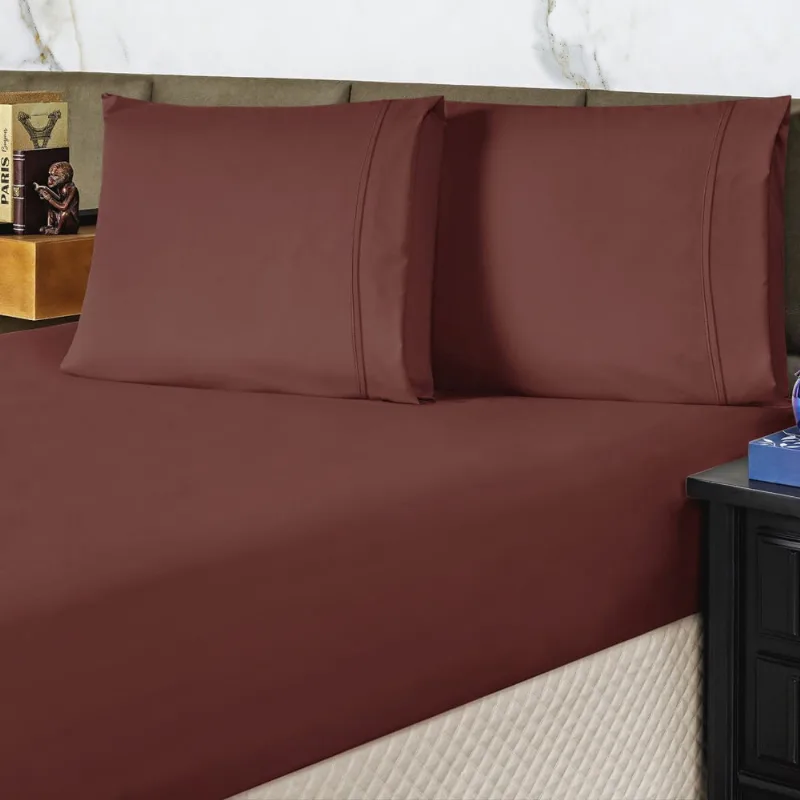 Jogo de Cama Lençol Queen Conforto Percal 300 Fios 3 Peças - Vinho - 100% Poliéster