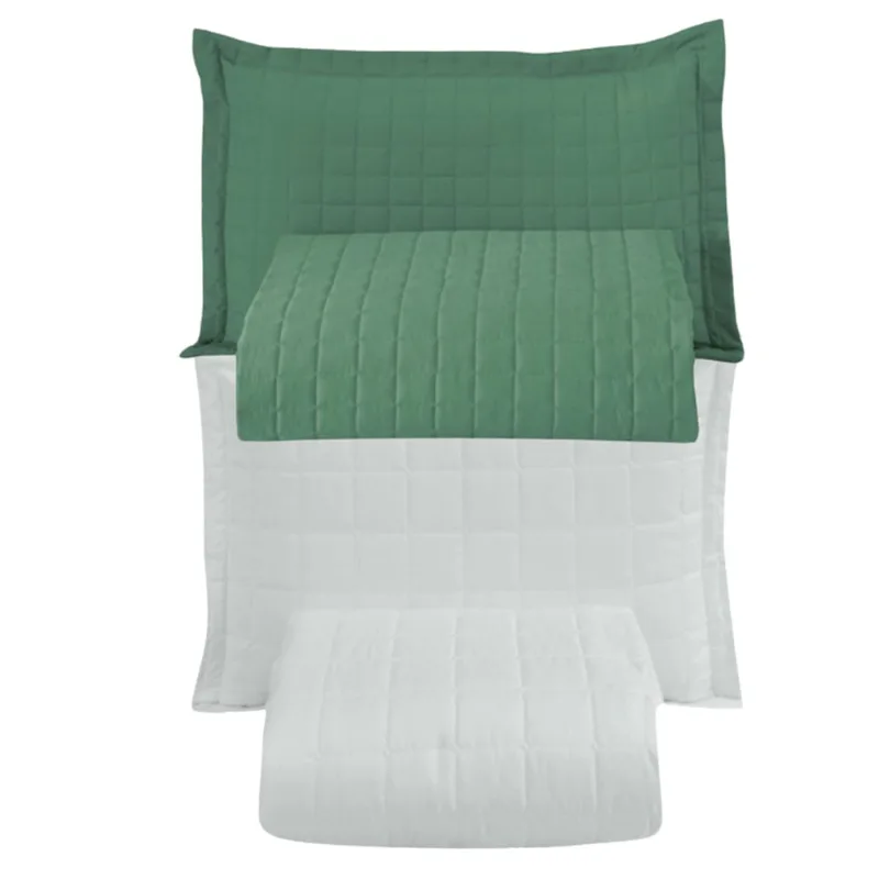 Combo 2 Kit Cobre Leito Colcha Monaco Solteiro Dupla Face - Verde - Branco
