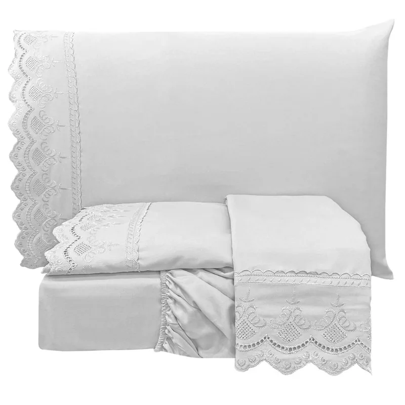 Jogo de Cama Lençol King Supremo 3 Peças Micropercal 300 Fios - Branco - 100% Poliéster
