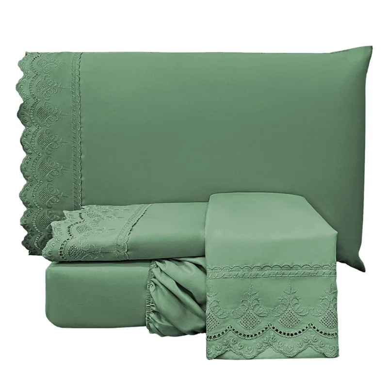 Jogo de Cama Lençol King Supremo 3 Peças Micropercal 300 Fios - Verde - 100% Poliéster