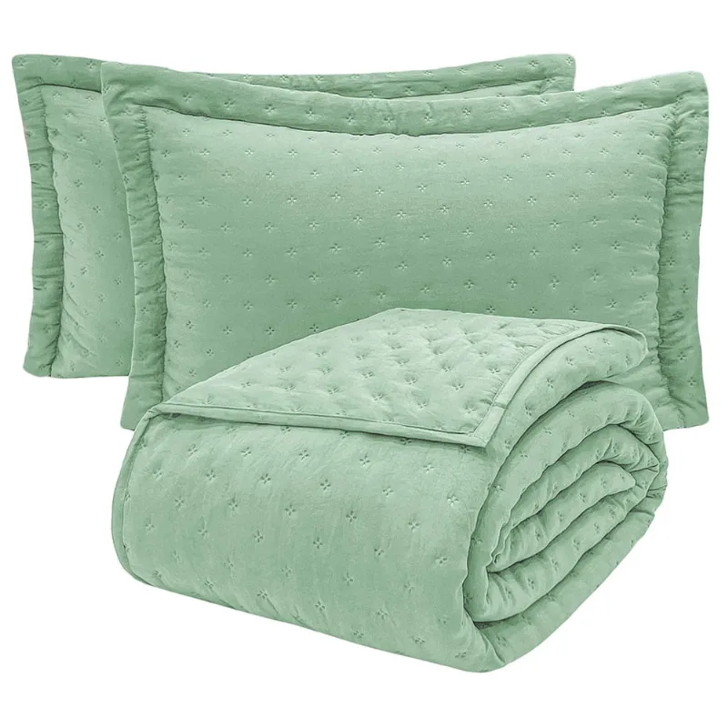 Kit Cobre Leito Colcha Ryviera Queen Dupla Face 3 Peças - Verde Claro