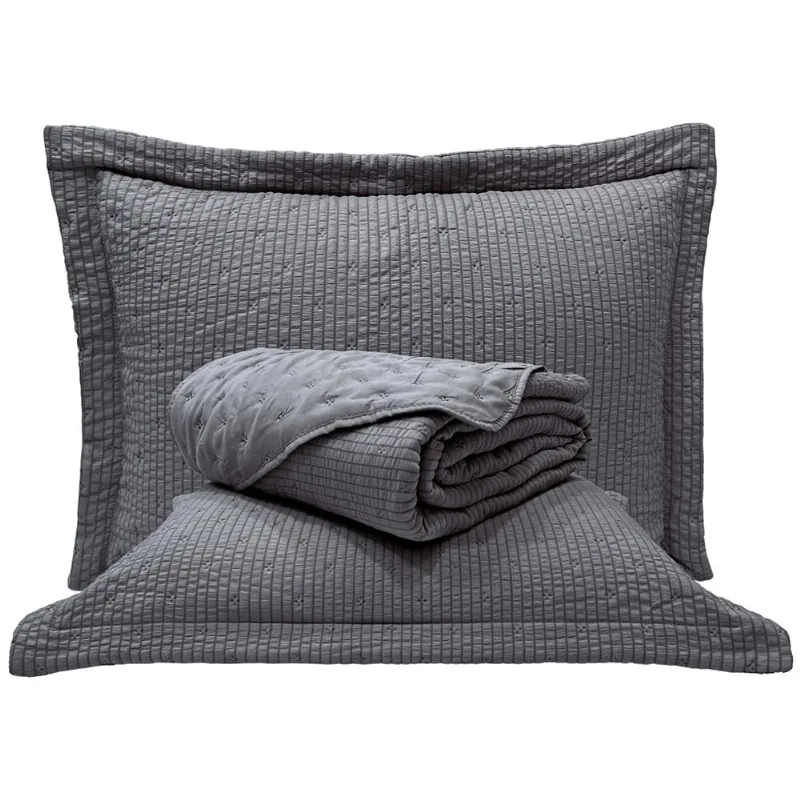 Kit Cobre Leito Colcha Pequim Queen Dupla Face 3 Peças - Cinza - 100% Poliéster