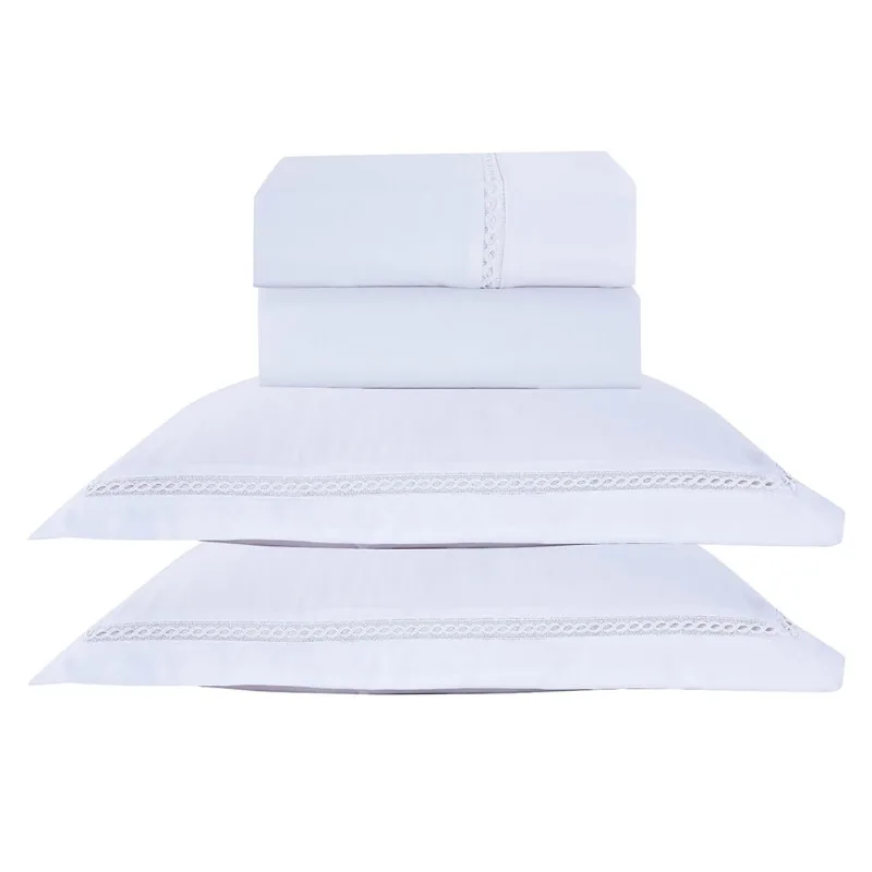 Jogo de Cama Lençol Casal Luxuria Percal 300 Fios 4 Peças - Branco - 100% Poliéster
