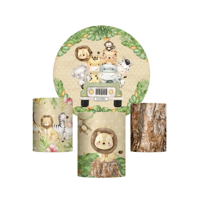 Trio Capa Cilindro + Painel Redondo Safari Baby Tecido 1,50M