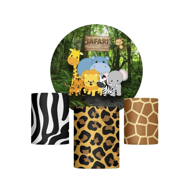 Trio Capa Cilindro + Painel Redondo Safari Baby Tecido 1,50M