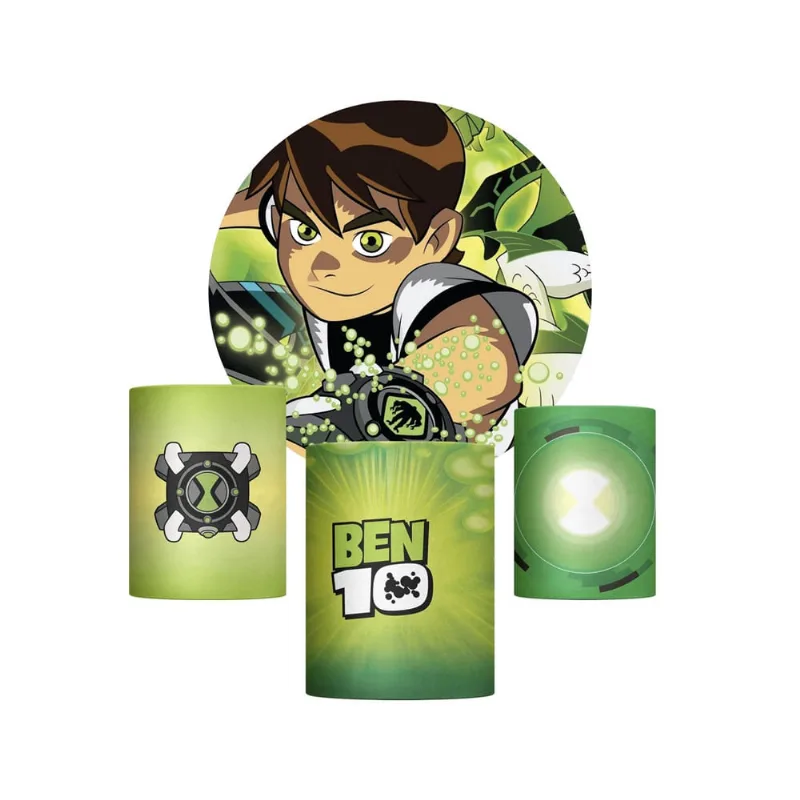 Trio Capa Cilindro + Painel Redondo Ben 10 Tecido 1,50M