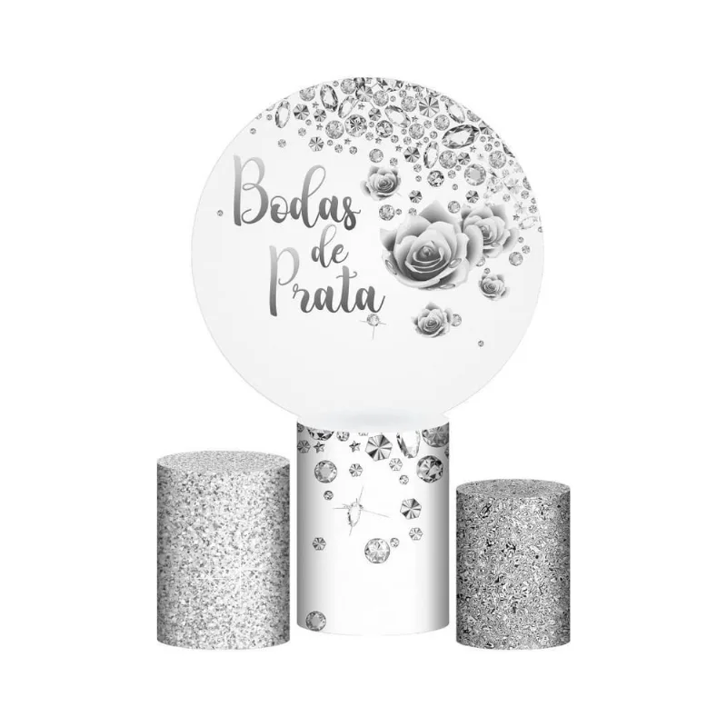 Trio Capa Cilindro + Painel Redondo Bodas De Prata 1,50M