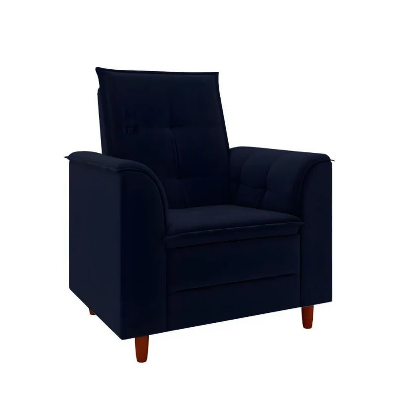 Poltrona Decorativa Estofada Confortável Sala Atenas Suede Azul Marinho