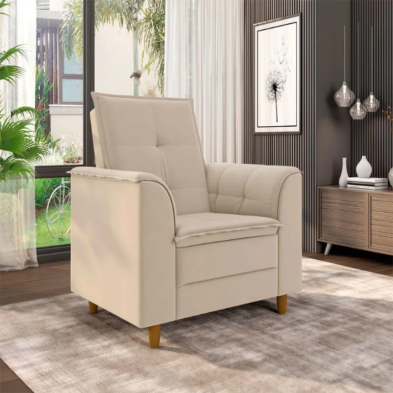 Poltrona Para Sala Confortável Decorativa Londres Linho Bege