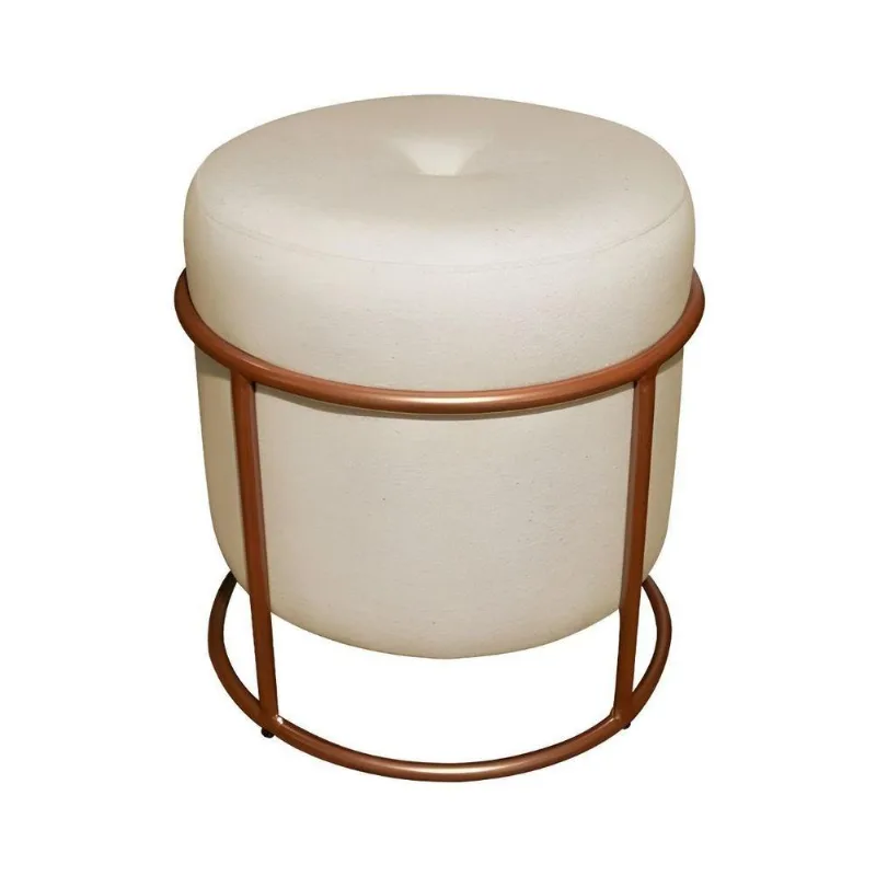 Puff De Ferro Decorativo Redondo Para Sala Argola Glamour Bege Base Pés bronze