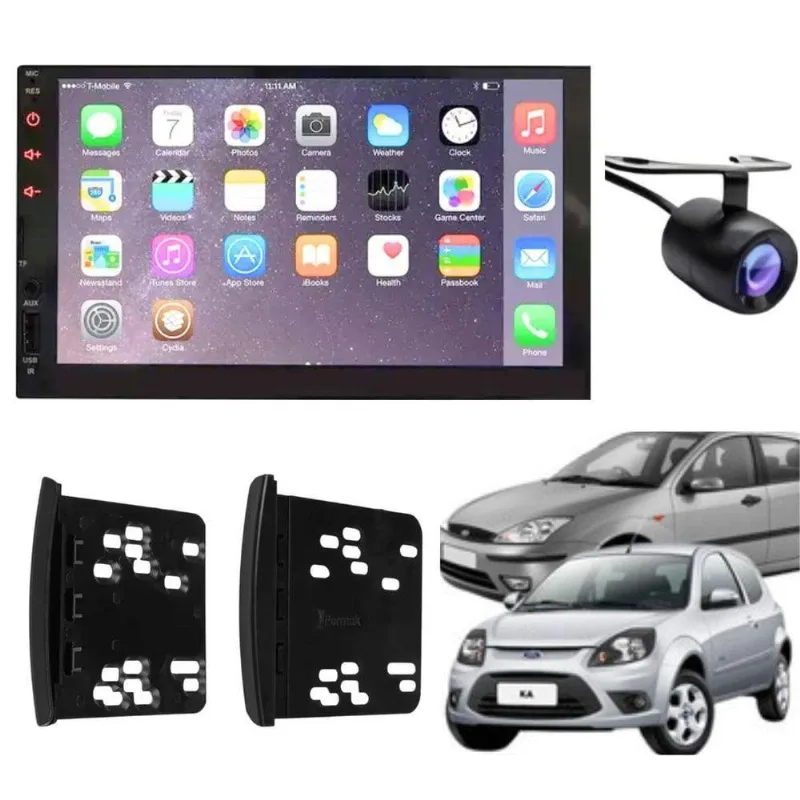 Central Multimídia 2 Din Mp5 Ford Ka Câmera Moldura Tela