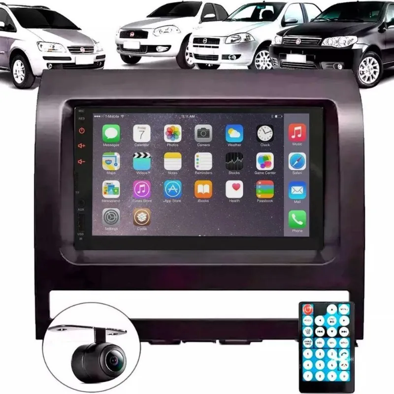 Central Multimídia 2 Din MP5 Fiat Siena Câmera Moldura Tela