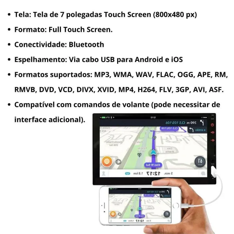 Central Multimídia 2 Din Mp5 Polo Hatch Câmera Moldura Tela