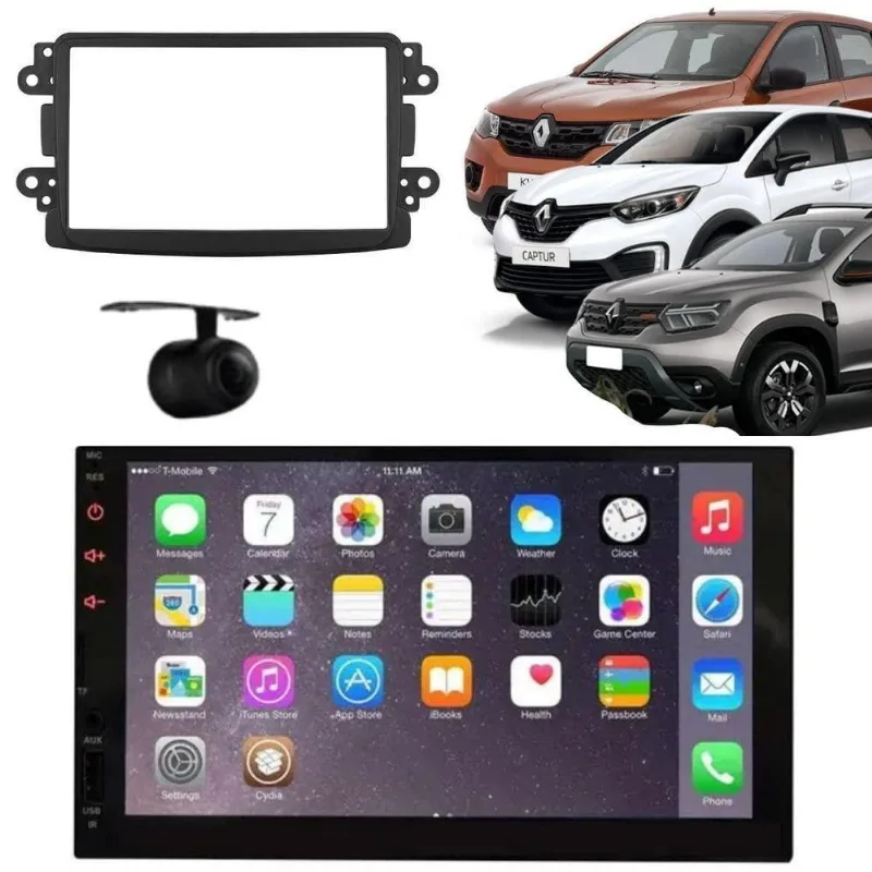Central Multimídia Automotiva 2 Din Mp5 Duster Dynamique 7 Touch Screen Bluetooth Usb Preto