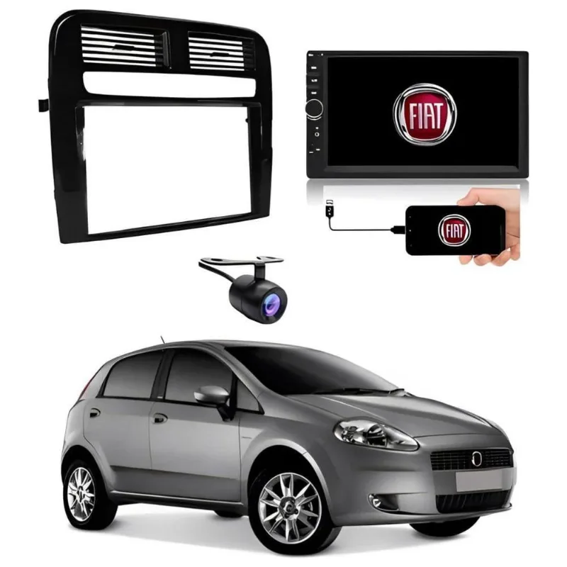Central Multimídia 2 Din Mp5 Fiat Punto Câmera Moldura Bp