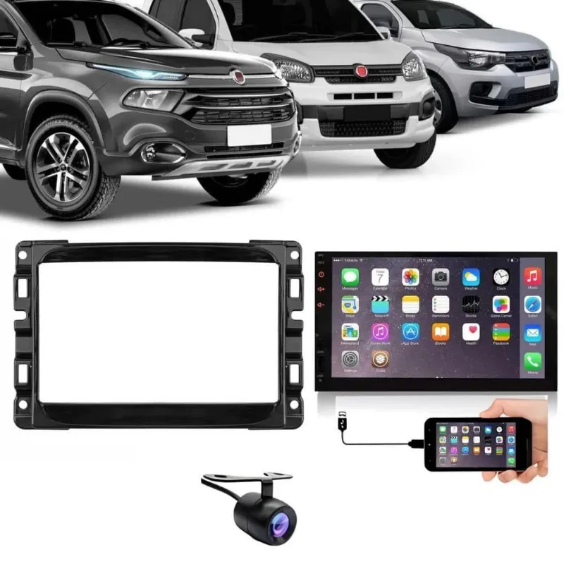 Central Multimídia 2 Din Mp5 Fiat Mobi Câmera Moldura Tela Bp