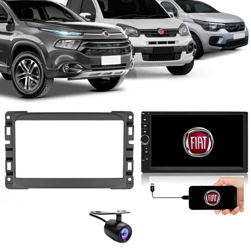 Central Multimídia 2 Din Mp5 Fiat Uno Câmera Moldura Pt Fosco