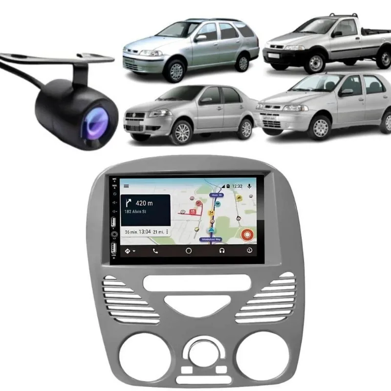 Central Multimídia MP5 DVD Carplay Android Strada G2 2DIN com Bluetooth, Moldura e Câmera de Ré