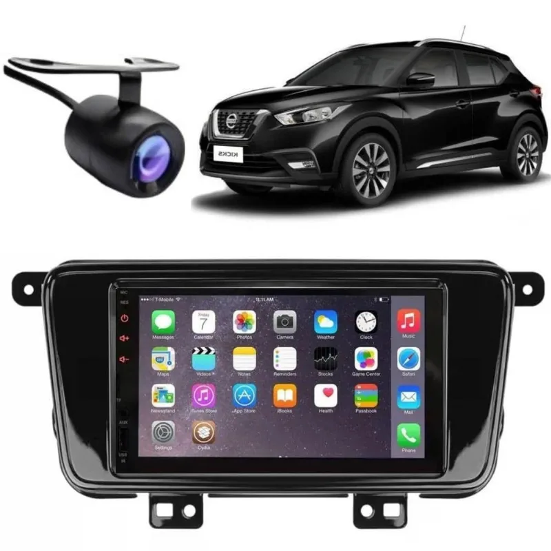 Central Multimídia 2 Din Mp5 Nissan Kicks 7 Polegadas Usb Bluetooth Espelhamento com Moldura