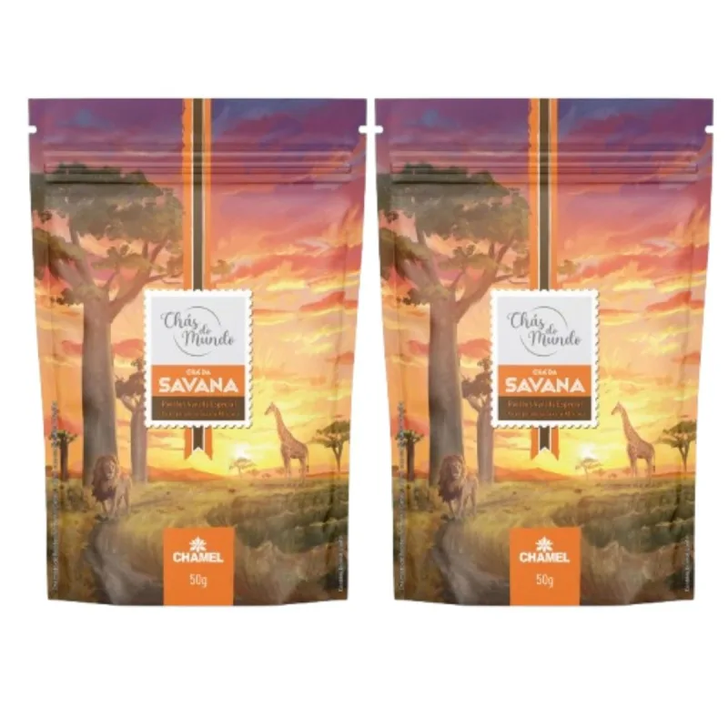 Chá da Savana 50g (Rooibos, Cacau, Laranja e Canela, c/aroma natural de Baunilha)  2 Pacotes - Chamel - Suplementos Alimentares