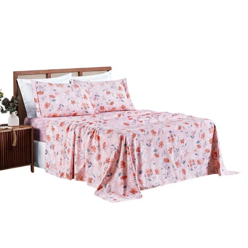 Jg Lençol Casal Spring 4pç 100% Poliéster - Flora