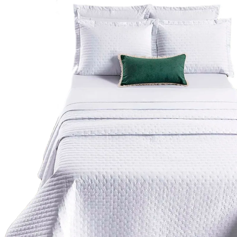 Kit Cobre Leito Colcha Quality Casal 3 Peças Percale 200 Fios Bordado - Branco
