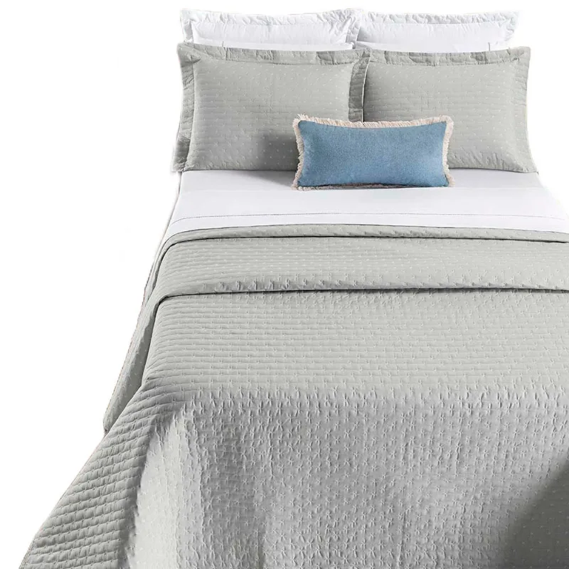 Kit Cobre Leito Colcha Quality Queen 3 Peças Percale 200 Fios Bordado - Cinza