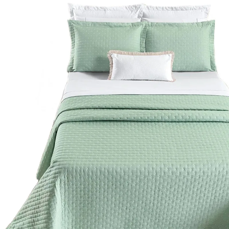Kit Cobre Leito Colcha Quality Queen 3 Peças Percale 200 Fios Bordado - Verde Menta