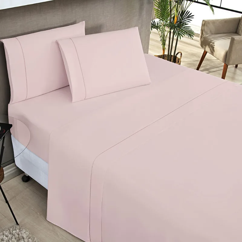 Jogo de Cama Lençol Milano Queen 4 Peças Percal 200 Fios Ponto Palito Classic - Rosa
