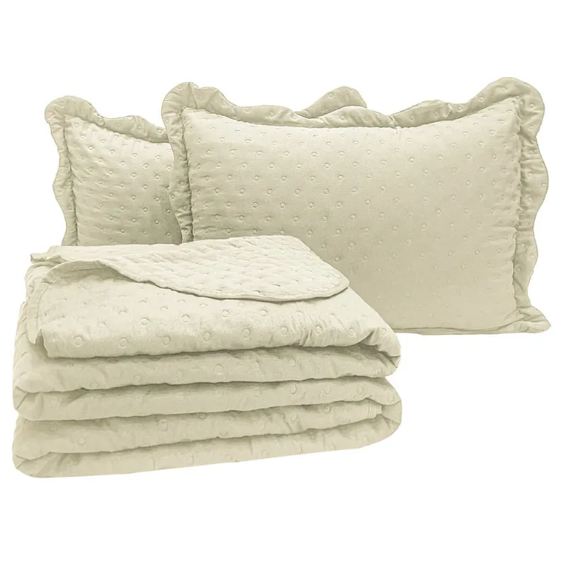 Kit Cobre Leito Colcha Alvorada Queen 3 Peças Percal 300 Fios Clássico - Palha
