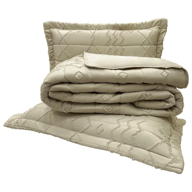Kit Cobre Leito Colcha Siena King 3 Peças Percal 300 Fios Matelado - Cáqui