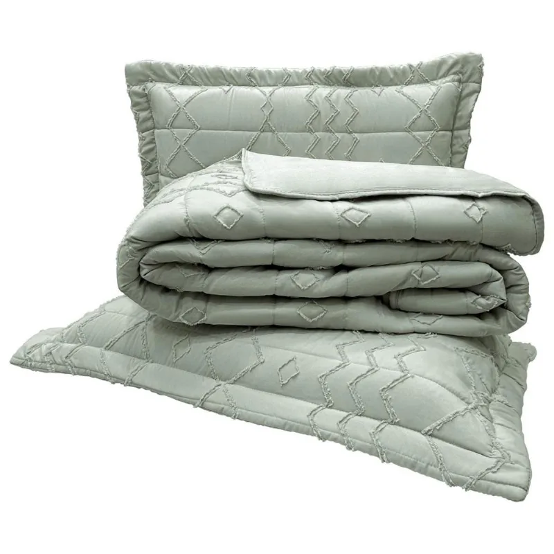 Kit Cobre Leito Colcha Siena King 3 Peças Percal 300 Fios Matelado - Cinza