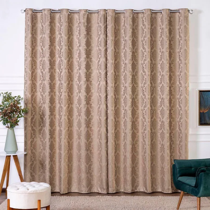 Cortina Turin Jacquard Semiblackout Floral 4,00x2,80m Para Sala Quarto Varão 4m Ilhóses - Avelã