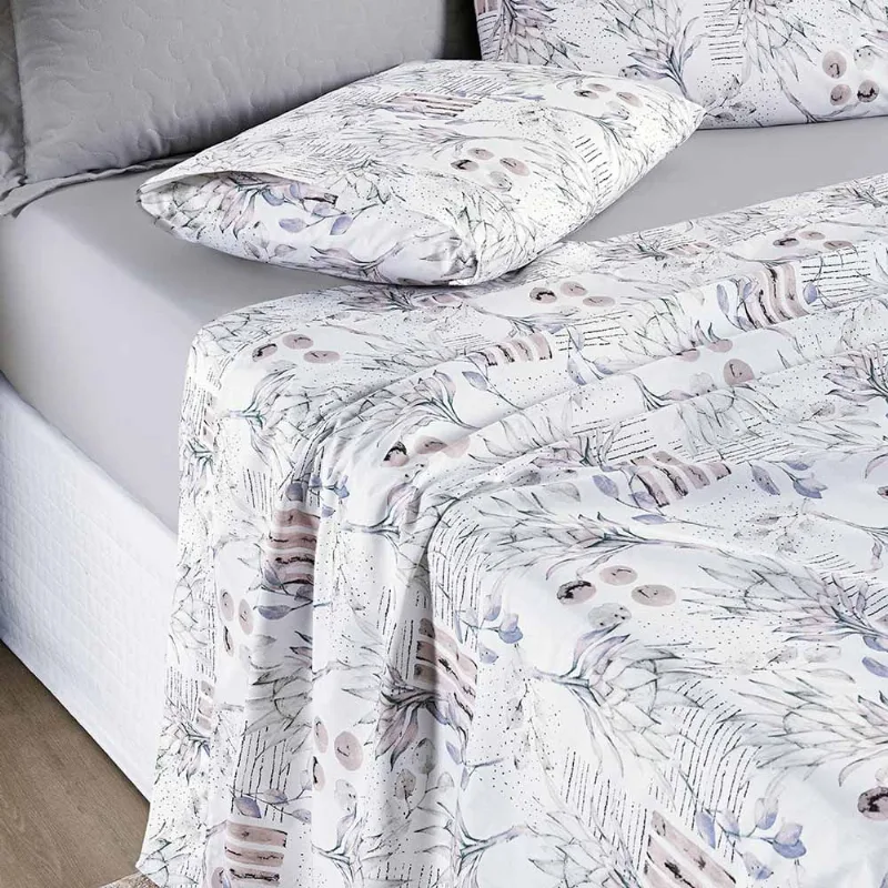 Jogo de Cama Lençol Maggy Casal 4 Peças Percale 200 Fios Estampado - Portea Floral Cinza