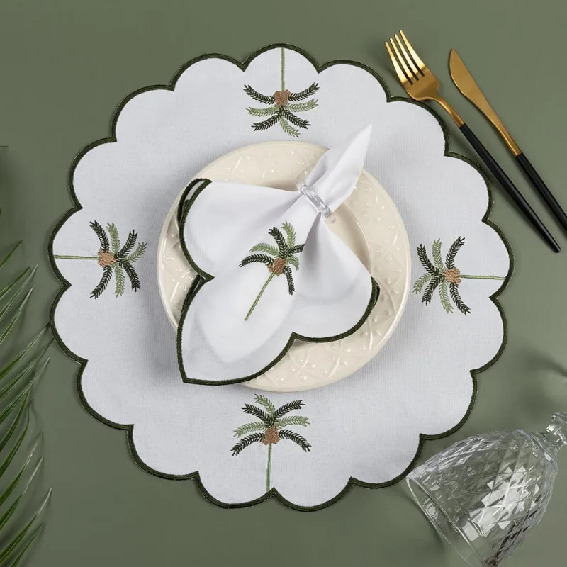 Kit 12 Jogos Americanos Guardanapos De Mesa Redondo Bordado Tropical - Branco - Clara luz decora - Mercado