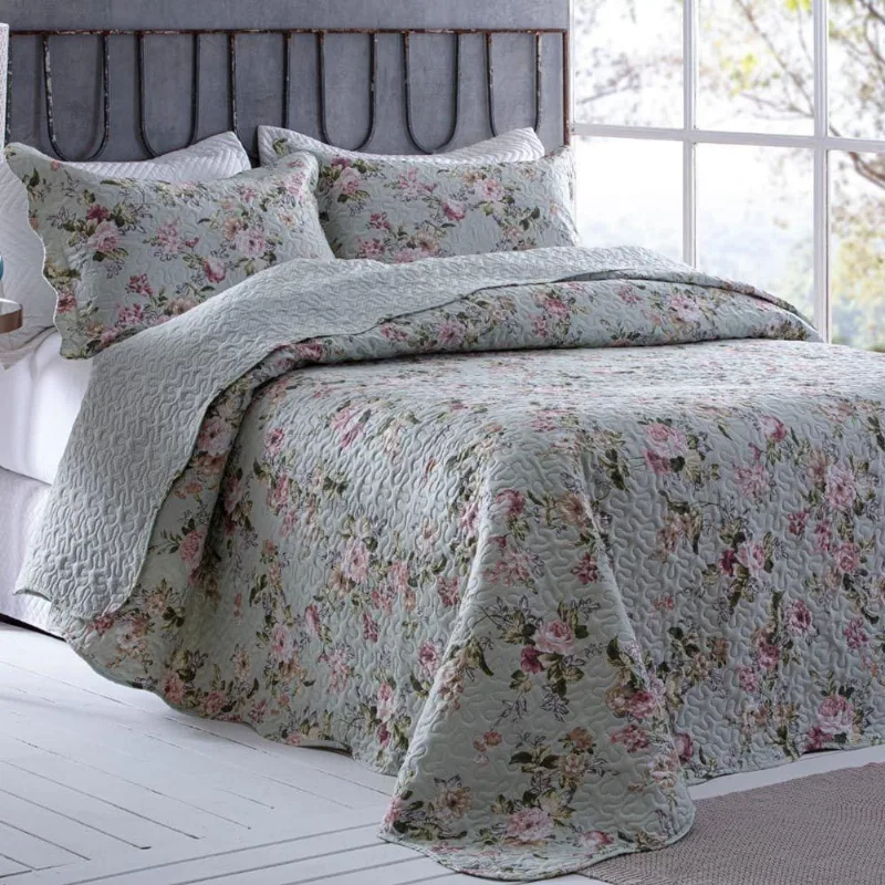 Kit Cobre Leito Colcha Daily Floral 1 King 3 Peças 100% Poliéster Estampado Clara Luz Decora