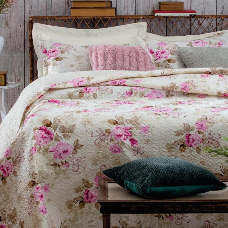 Kit Cobre Leito Colcha Daily Casal 3 Peças Dupla Face Estampado Floral - Floral 5