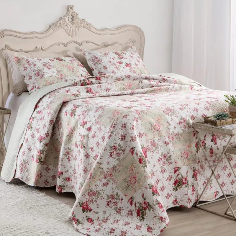 Kit Cobre Leito Colcha Daily Casal 3 Peças Dupla Face Estampado Floral - Floral 11
