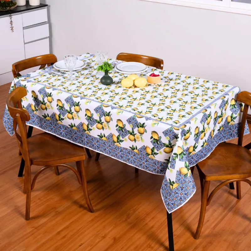 Toalha de Mesa Tropical Microfibra Estampada 1,50m x 1,50m para 4 Lugares - Limão - Clara luz decora - Cama, Mesa E Banho