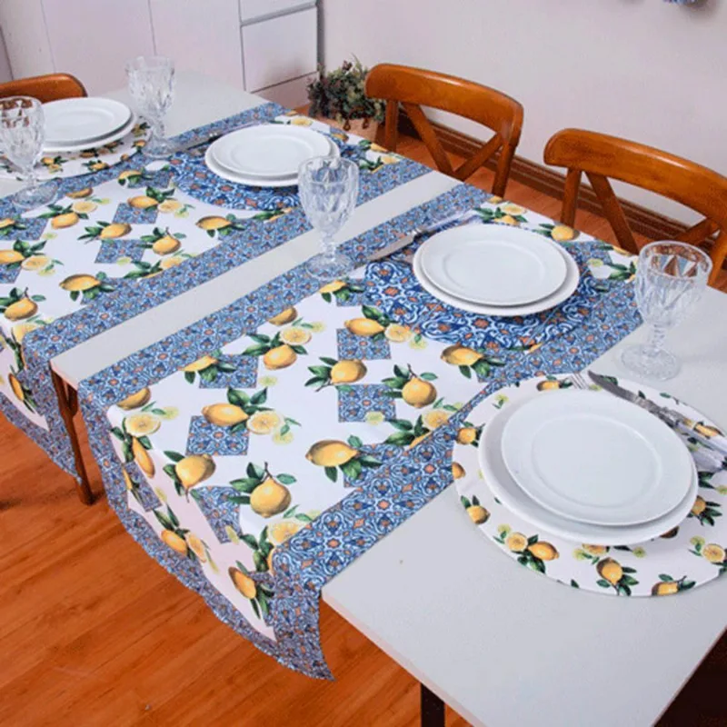 Caminho De Mesa Tropical Estampado 2 Peças 1,25m X 43cm Microfibra - Limão