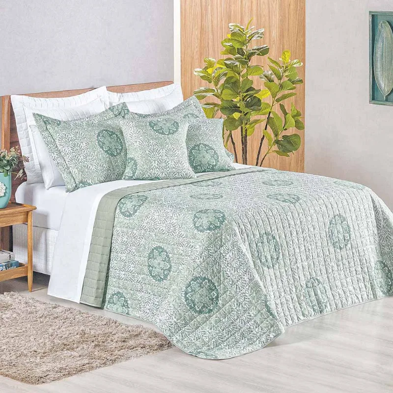 Kit Cobre Leito Colcha Tunes Queen 3 Peças Estampado 180 Fios - Lotus