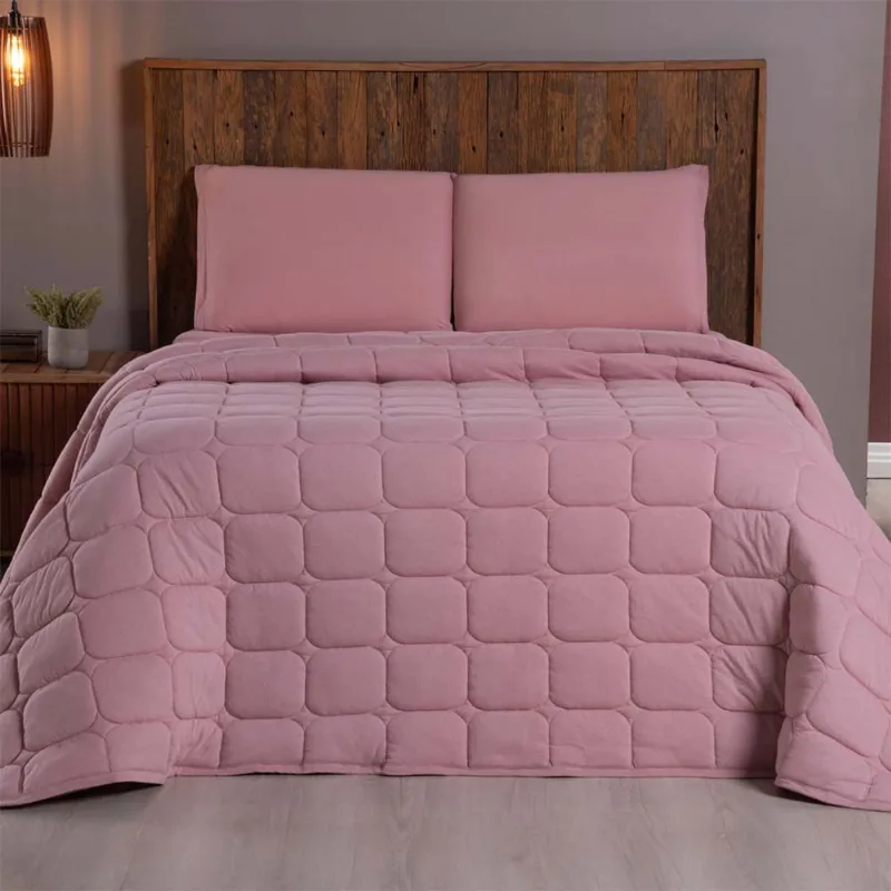 Kit Cobre Leito Colcha Minimal King 3 Peças Malha 100% Algodão - Rose