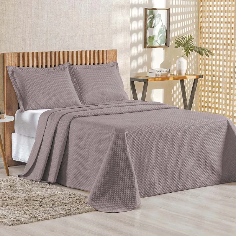 Kit Cobre Leito Colcha Ideale Queen 3 Peças Matelado Geométrico - Lavanda - 100% Poliéster