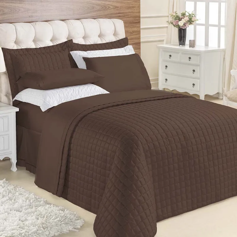 Kit Cobre Leito Colcha Veneza King 3 Peças Hipercal 180 Fios - Marrom