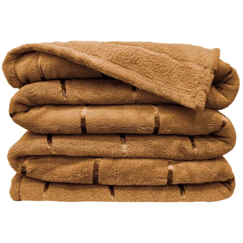 Cobertor Manta Fluffy Casal Queen 2,40m x 2,20m Listras Super Macio - Caramelo
