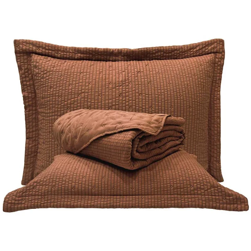 Kit Cobre Leito Colcha Craft Queen 3 Peças Percal 300 Fios Dupla Face Texturizado - Castanho