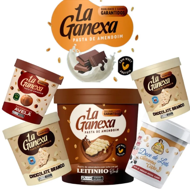 Suplemento Kit La Ganexa 450g Pasta de amendoim Whey Protein Zero Açucar Sem glúten Leitinho Black + 1 Sabor