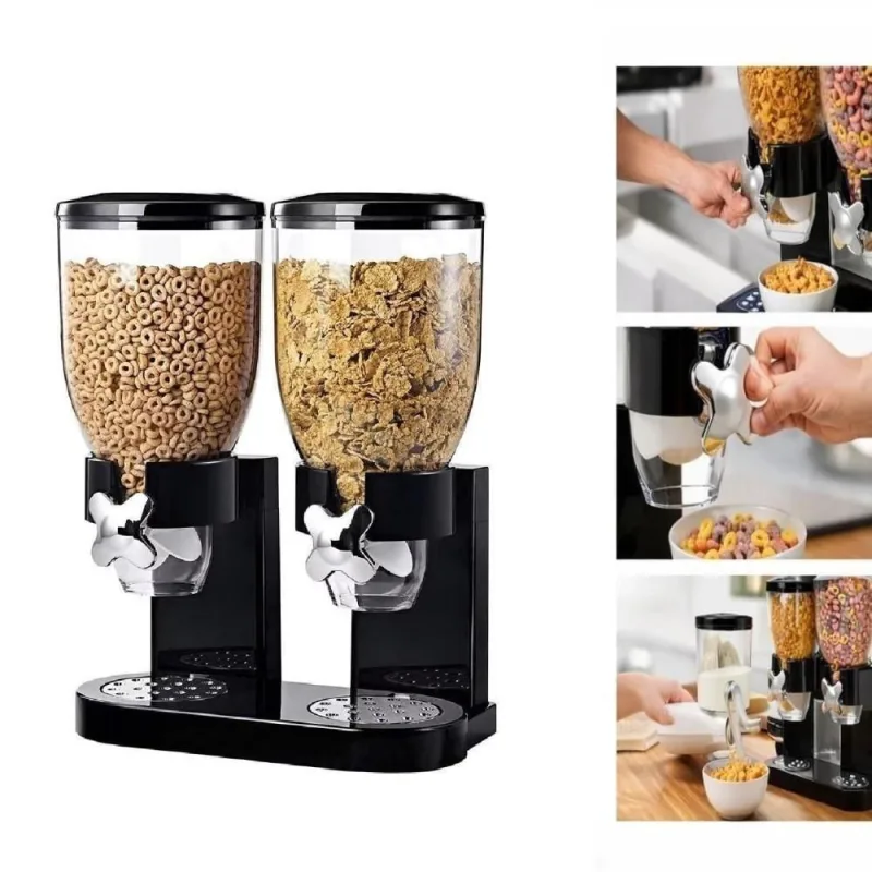 Dispenser de Cereais Duplo Porta Grãos Alimentos Secos Preto Yeet - OUTRAS - Utilidades Domesticas