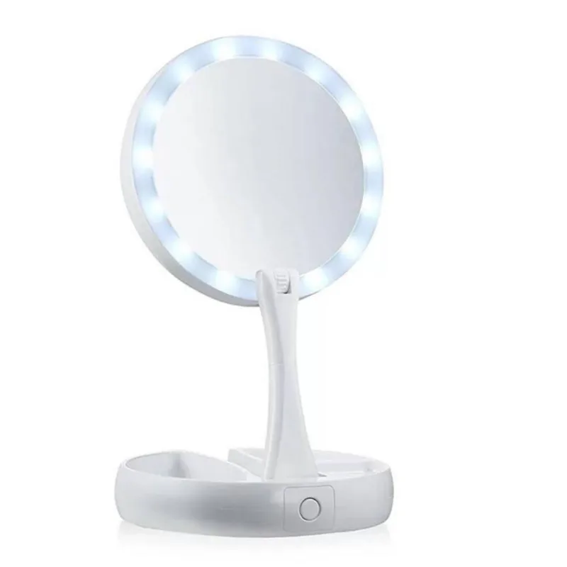 Espelho Led Dupla Face Maquiagem Lupa 10x Dobrável De Mesa