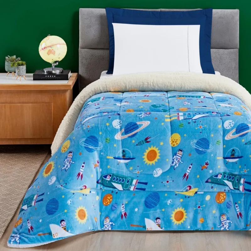 Cobertor Grosso Solteiro Estampado Mundo Kids Dupla Face